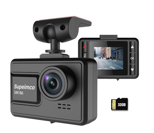 【2024電装店供給品】 1.5inchドライブレコーダー 小型ドラレコ 1カメラ 200万画素FHD 170度超広角 32GBカード付き常時録画 耐熱構造 スーパーキャパシタ安心供電 電波障害対策 ノイズ対策 エンジン連動 衝撃感知 動体検知 mini液晶画面車載カメラ 東西日本信号機対応12V/24V対応 前後カメラ[日本語取説付] Supeimco SM186 24年5月更新